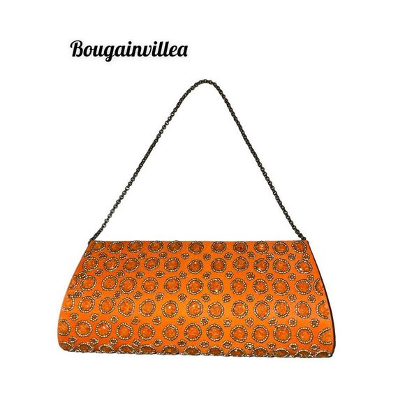 Bougainvillea Handbags - Bougainvillea Orange Beaded Clutch with wristlet chain